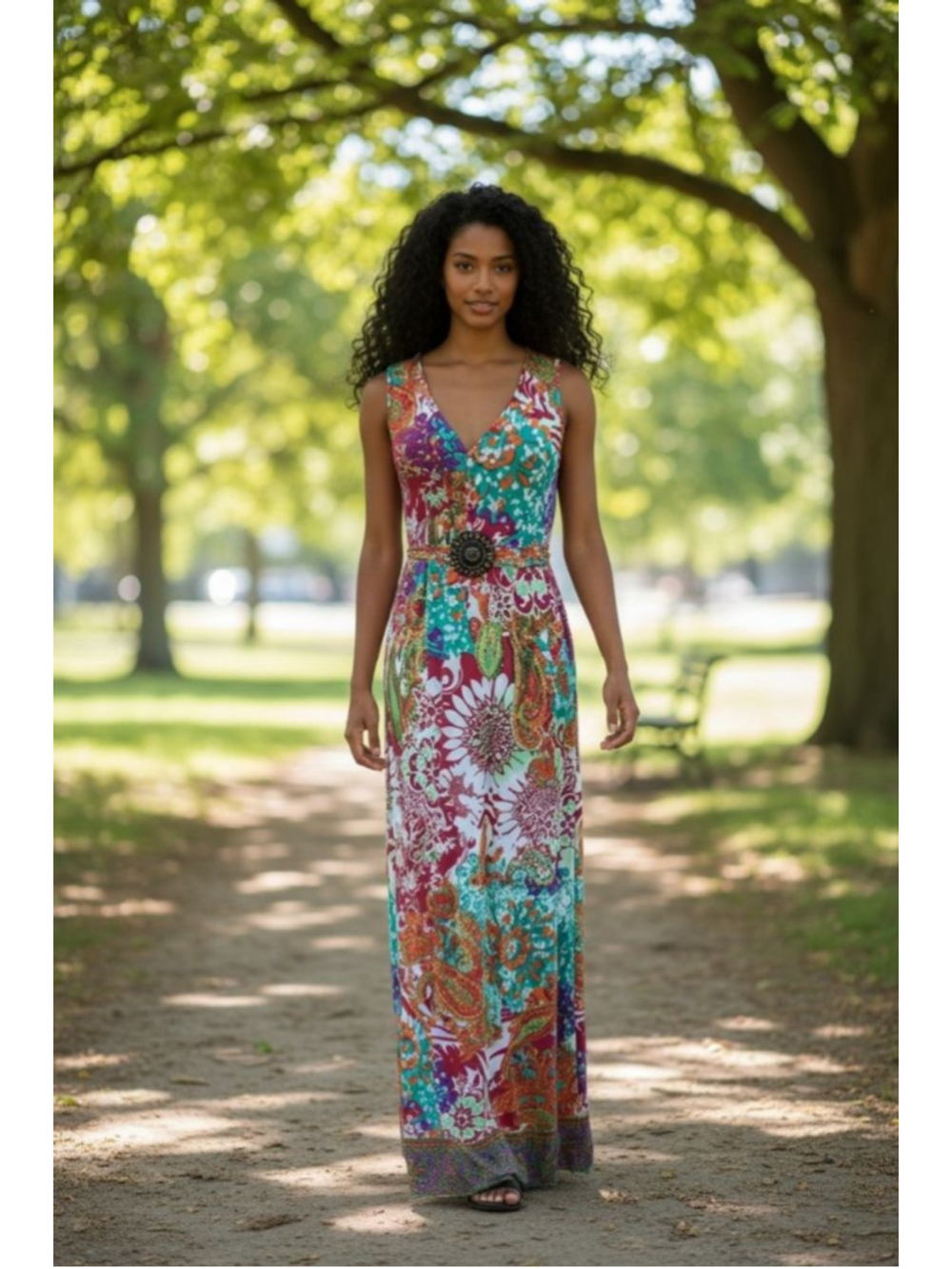 NF Green & Red Floral Maxi Dress M